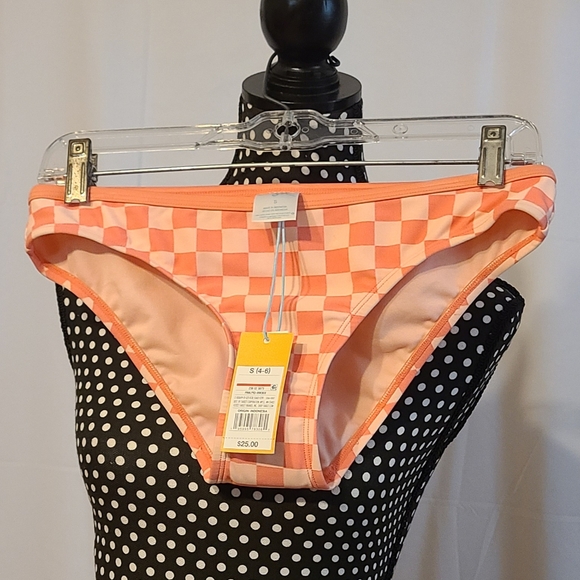 Kona Sol Pink/Peach Checkered Hipster Swimsuit Bottom - Picture 9 of 9